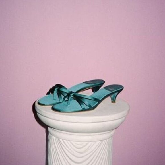 New Jeffrey Campbell Doretta Sandal in Light Turquoise Satin kitten heel slipper - Picture 1 of 8